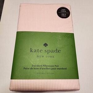 Kate Spade Pillowcase Pair Standard Size Pink and White Stripe Seersucker NWT